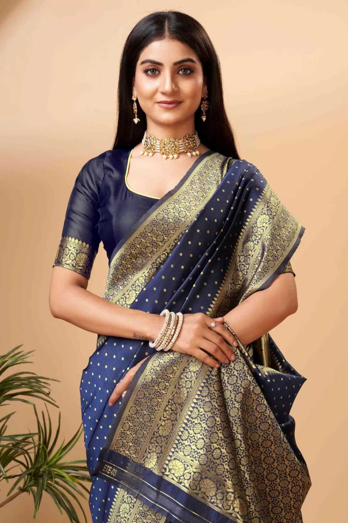 Elegant Blue Banarasi Art Silk Saree with Golden Zari Work