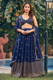 Royal Blue Georgette Lehenga with Matching Blouse & Dupatta