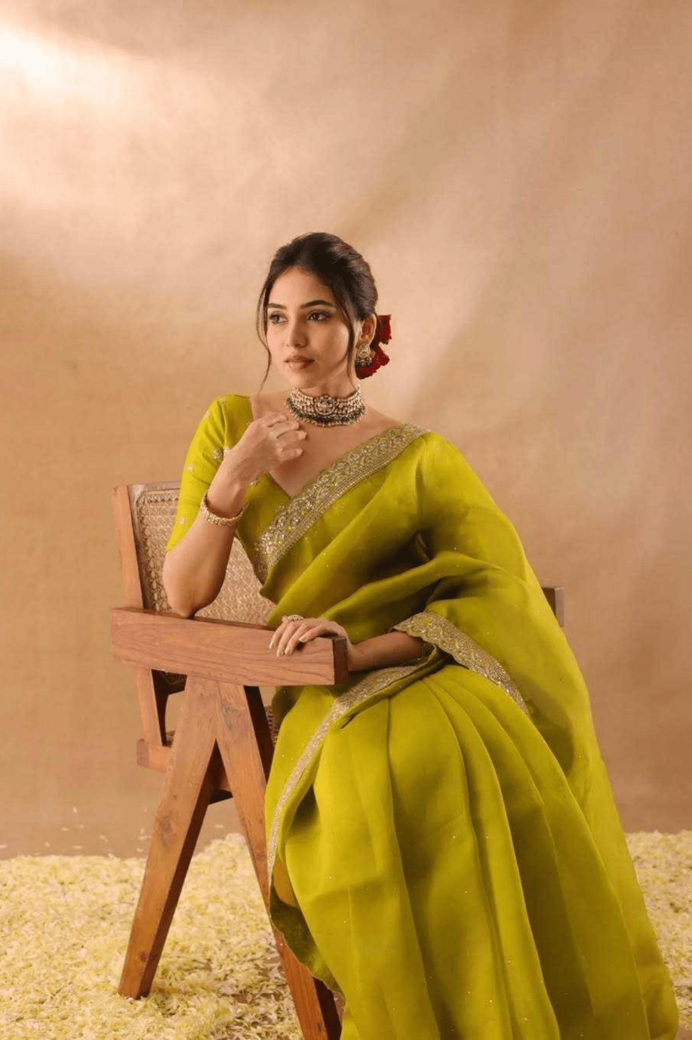 Lime Aura Soft Zimmy Chu Silk Embroidered Saree with Designer Blouse - kavyo.in