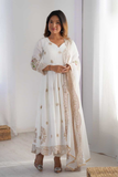 White Chinon Silk Embroidered Gown with Dupatta & Bottom Set