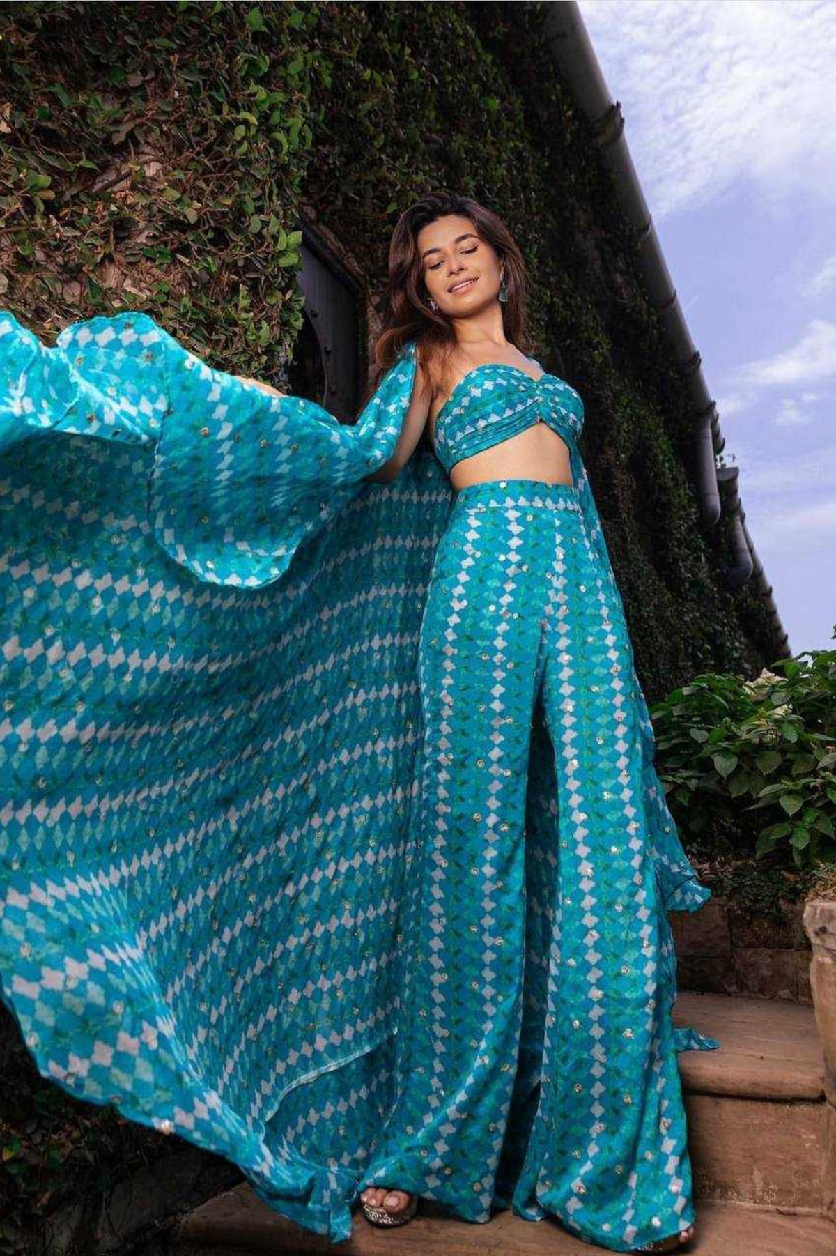 Digital Print Crepe Silk Co-ord Set with Sequins Work