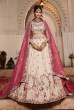 Designer Tissue Embroidered Lehenga Choli with Matching Dupatta – Cream & Red