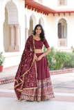 Wine Elegant Vichitra Silk Heavy Embroidered Lehenga Set