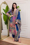 Royal Blue Chinon Printed Suit with Dupatta
