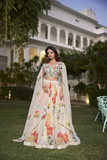 Floral Cream Georgette Lehenga with Matching Blouse & Dupatta
