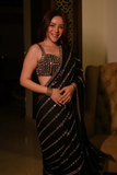 Tara Midnight Black Faux Georgette Real Mirror Work Saree
