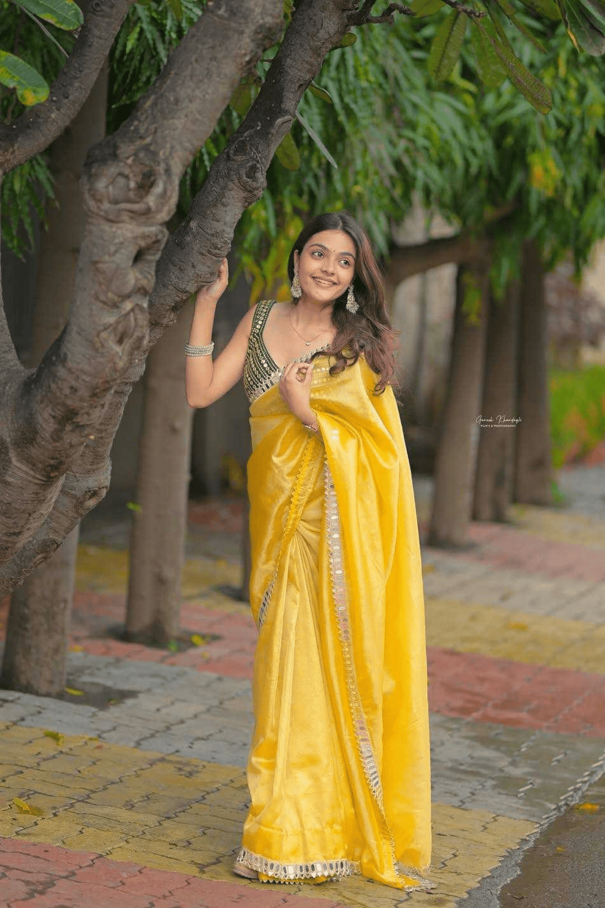 Pure Fandi Satin Silk Saree with Real Mirror Work & Embroidered Blouse - kavyo.in