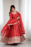 Crimson Heritage Crunchy Silk Anarkali Gown Set with Dupatta - kavyo.in