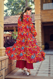 Silk Indo-Western Palazzo Set with Printed Jacket