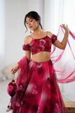 Radiant Red Organza Digital Print Lehenga Set