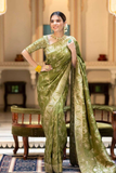 Mehendi Kanjivaram Banarasi Silk Saree with Rich Zari Weaving & Jacquard Blouse