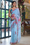 Sky Bloom Georgette Silk Saree