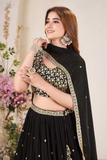 Black Georgette Embroidered Lehenga Choli with Dupatta