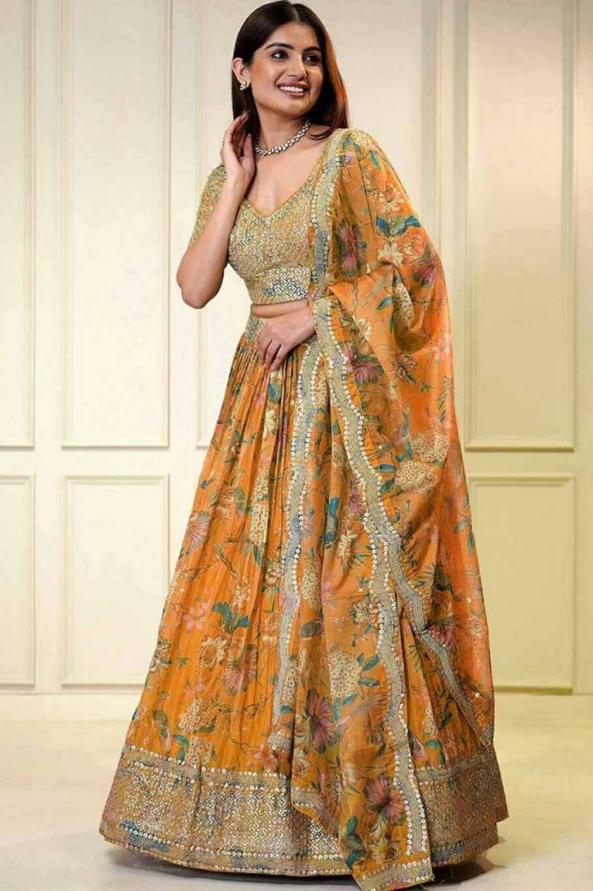 Floral Organza Lehenga Choli with Dupatta