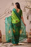 Premium Linen Cotton Green Saree with Digital Patola & Ikat Print
