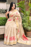 Soft Gold Banarasi Tissue Saree with Floral Print & Zari Detailing
