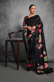 Soft Tussar Silk Saree with Elegant Lotus Print & Floral Design All Over