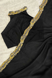 Kiara Inspired Elegant Black Georgette Saree with Golden Zari & Sequins Border