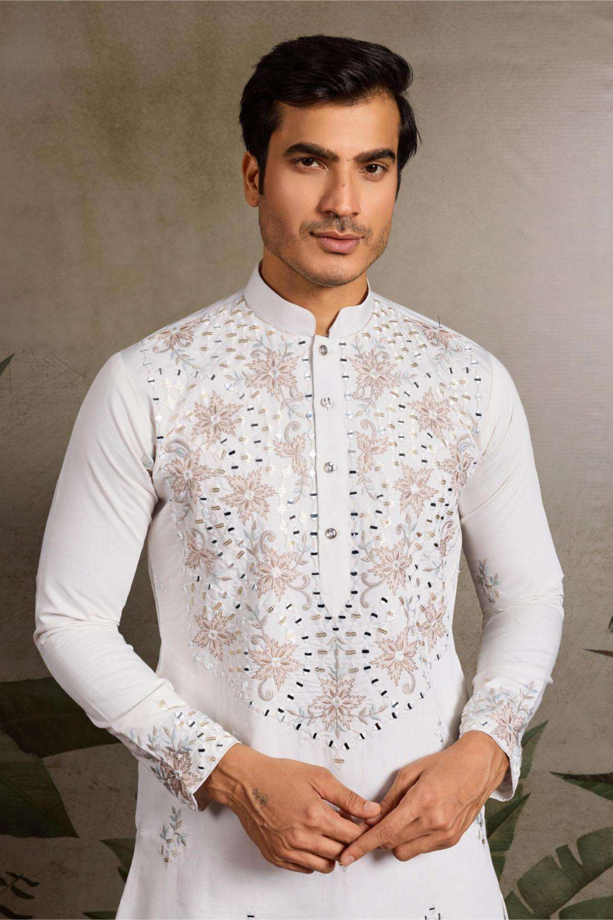 White Embroidered Kurta Set with White Pant