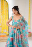 Aqua Blossom Muslin Gown Set