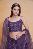 Purple Georgette Embroidered Lehenga Set