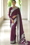 Plum Buti Banarasi Soft Silk Silver Zari Woven Saree