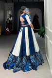 Royal Blue & White Rayon Mirror Work Lehenga Set