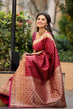 Magenta Gold Banarasi Lichi Silk All-Over Jacquard Saree