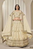 Elegant Art Silk Embroidered Wedding Lehenga Choli with Dupatta – Ivory Gold