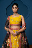 Mustard Yellow Georgette Lehenga with Floral Organza Dupatta