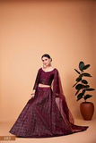 Maroon Heavy Tebi Silk Thread & Sequins Embroidered Lehenga Choli with Butterfly Net Dupatta
