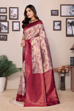 Champagne Bloom Banarasi Soft Silk Floral Zari Woven Saree