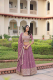 Burgundy Faux Georgette Zari & Sequins Embroidered Lehenga Set