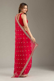 Red Soft Fancy Chiffon Saree with Zari Pallu & Hand Stone Work