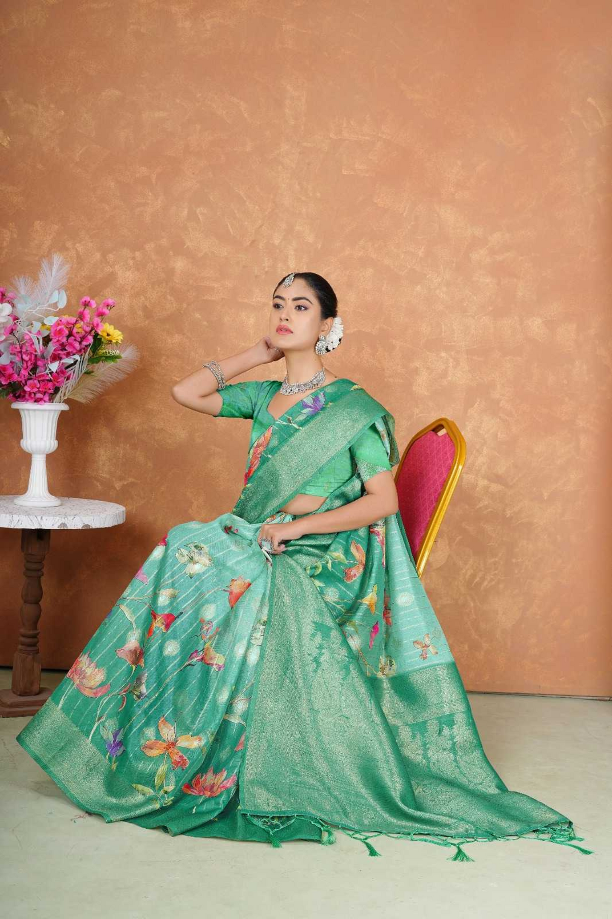 Golden Glow Soft Silk Saree with Digital Weaves & Zari Border