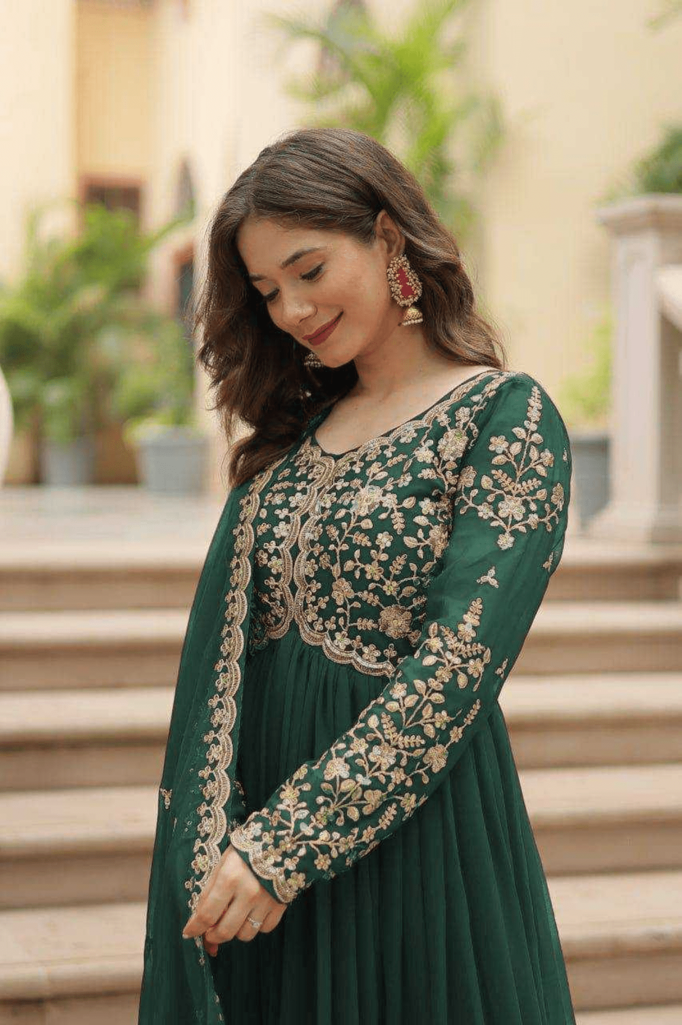 Emerald Grace Faux Blooming Embroidered Gown Set - kavyo.in