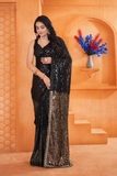 Premium Black Georgette Sequin Saree with Embroidered Lace Border & Banglory Blouse