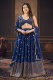 Embroidered Georgette Lehenga Choli with Dupatta – Blue Malay