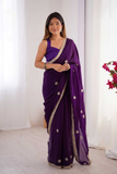 Elegant Purple Fandy Saree with Beads & Sequin Embroidery