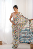 Abstract Print Heavy Chinnon Saree with Mirror Lace Detailing
