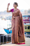 Antique Gold Lichi Silk Heavy Banarasi Zari Woven Saree