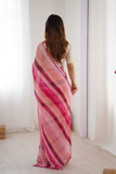 Pink Heavy Smooth Marble Chiffon Leriya Print Saree with Zari Work & Mirror Border