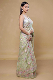 Pista Green Heavy Organza Silk Saree with Multi Thread Embroidery Work