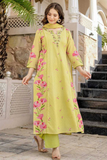 Light Yellow A-Line Chanderi Silk Butti Suit Set
