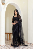 Elegant Black Soft Mono Net Saree with Sequins & Thread Embroidery