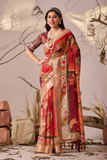 Crimson Canvas Premium Linen Cotton Artistic Print Saree
