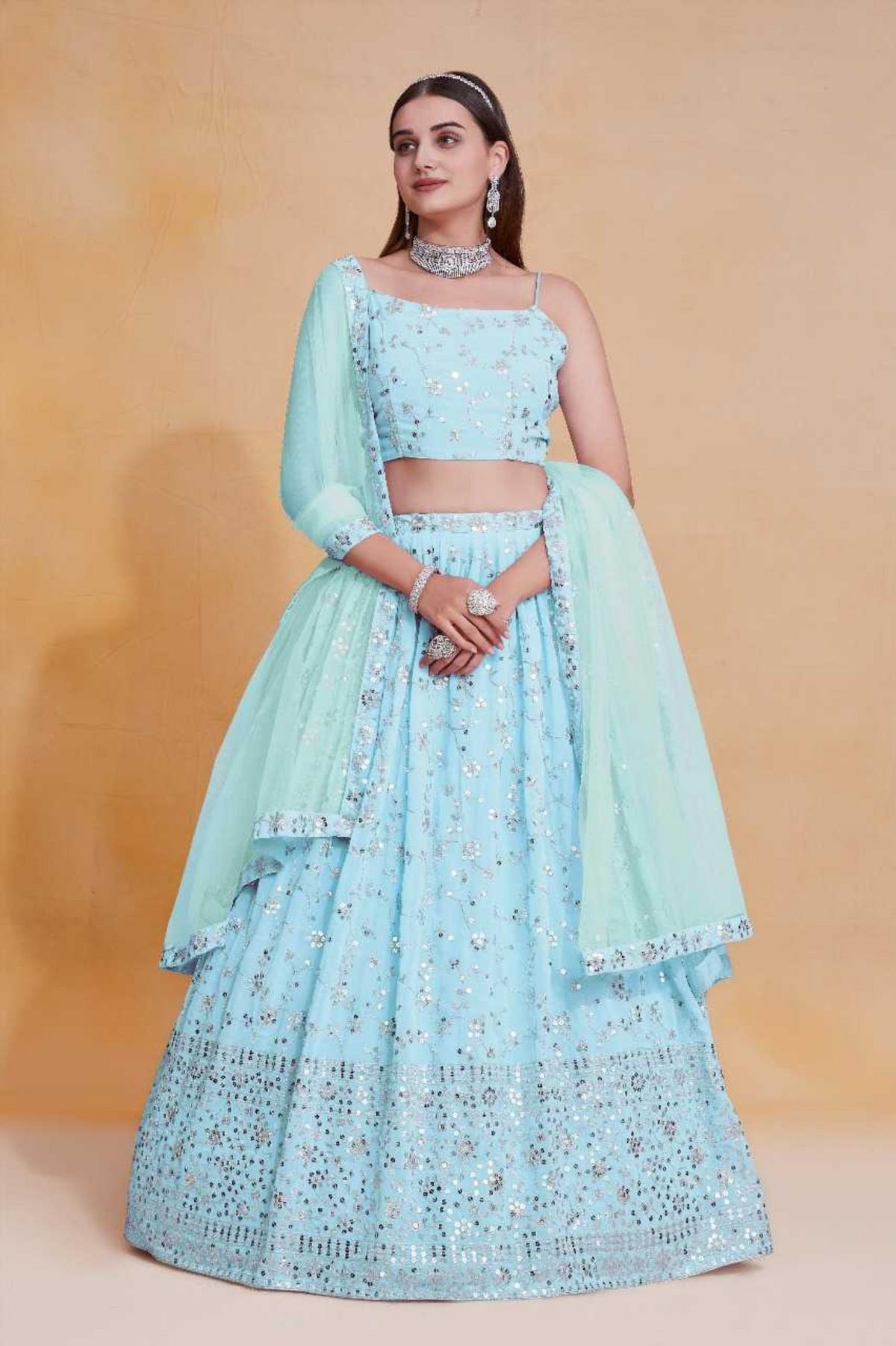 Georgette Sequins Embroidered Lehenga Set