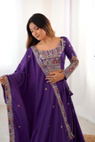 Royal Purple Chinon Embroidered Semi-Stitched Lehenga Choli with Sequins Dupatta