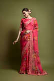 Rani Floral Georgette Saree with Golden Embroidered Lace Border