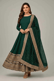 Emerald Green Roman Silk Anarkali Gown with Coding Sequins & Dupatta - kavyo.in